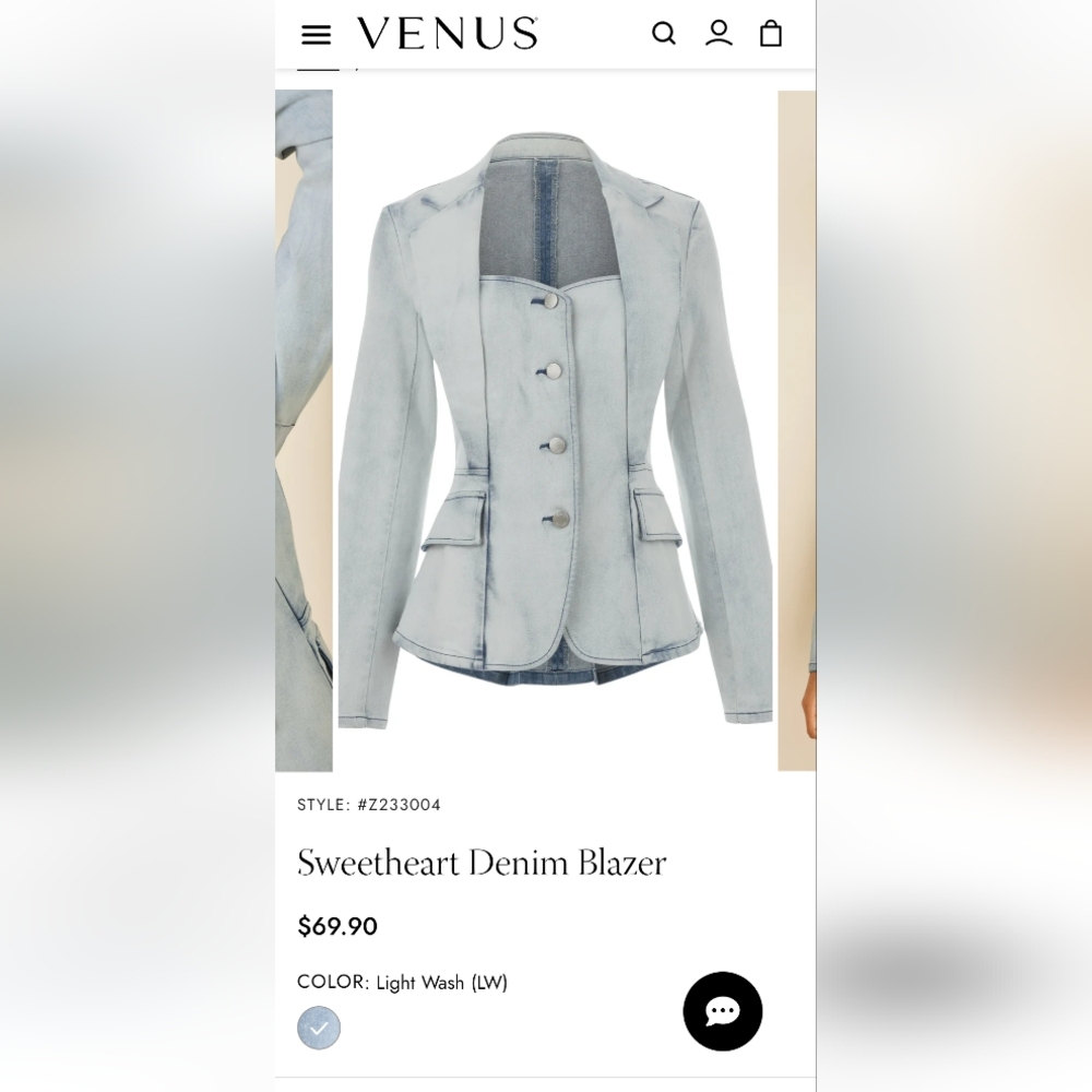 NWOT Venus Sweetheart Denim Blazer